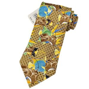 Guy Harvey Tie Mens Brown Tropical Fish Stingray Hawaiian Geometric Silk Necktie